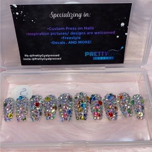 Medium Coffin All Stone Press On Nails